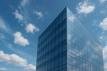 Obraz premium A tall glass building with a blue sky and clouds in the background