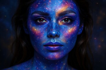 A woman with blue and purple paint on her face