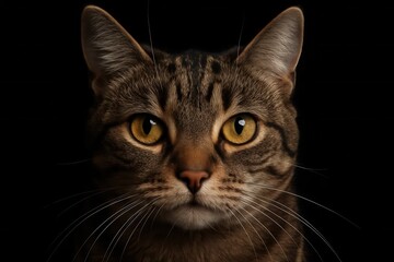 Obraz premium A close up of a cat's face on a black background