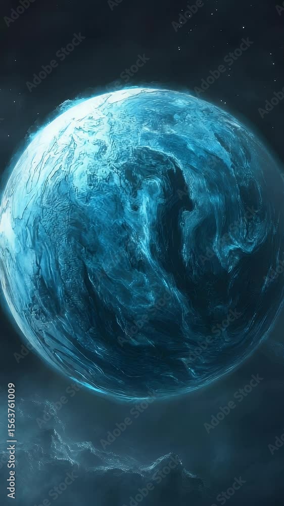 Aufkleber abstract depiction of a luminous blue planet with intricate surface detail amidst a dark nebulous ba