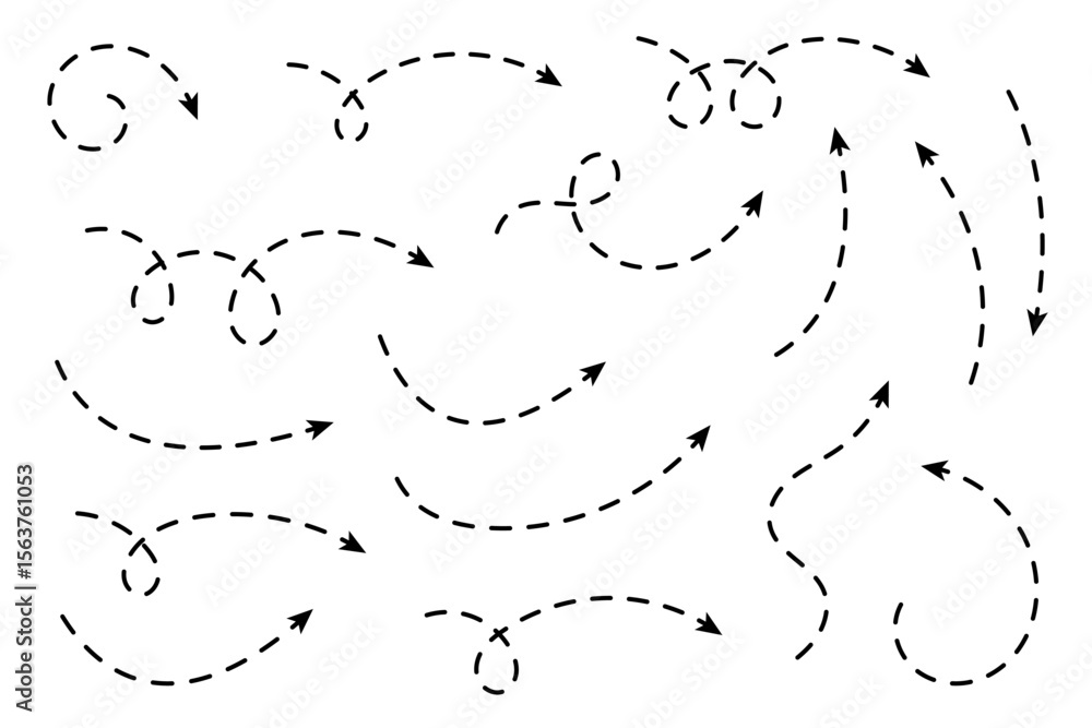 Poster collection of curved arrows with dashed lines.