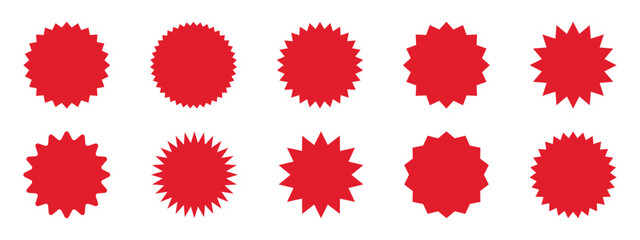 Set of red starburst, sunburst badges. Best for sale sticker, price tag, quality mark.