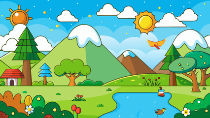 Obraz premium landscape with trees and mountains