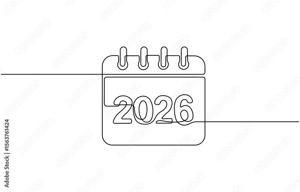 Poster table calendar one line drawing and isolated continuous outline vector illustration, calendar contin