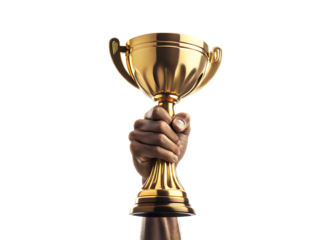 Gold trophy award winning achievement success concept on transparent background