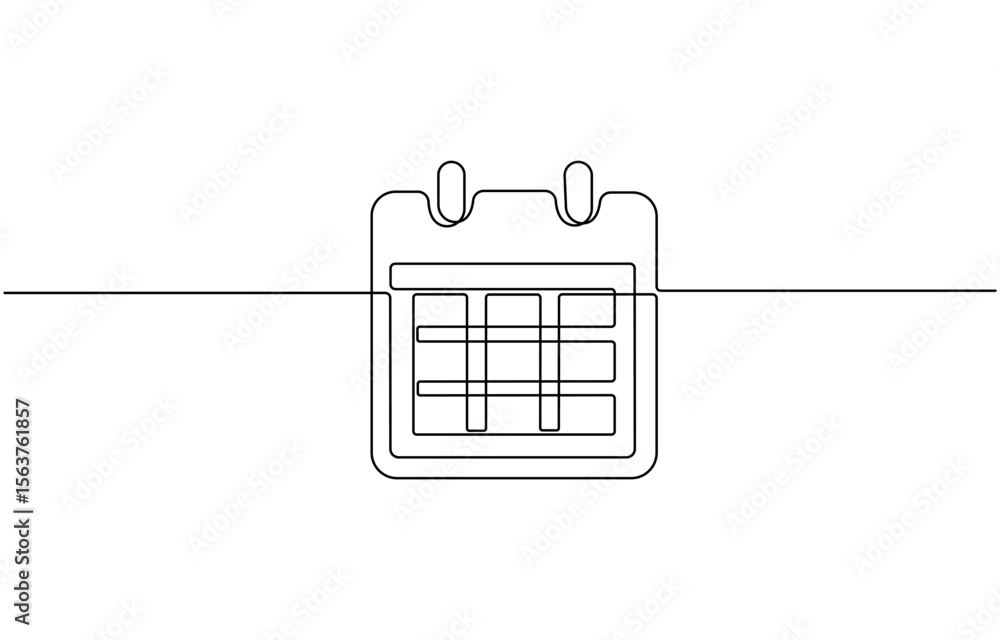 Poster table calendar one line drawing and isolated continuous outline vector illustration, calendar contin