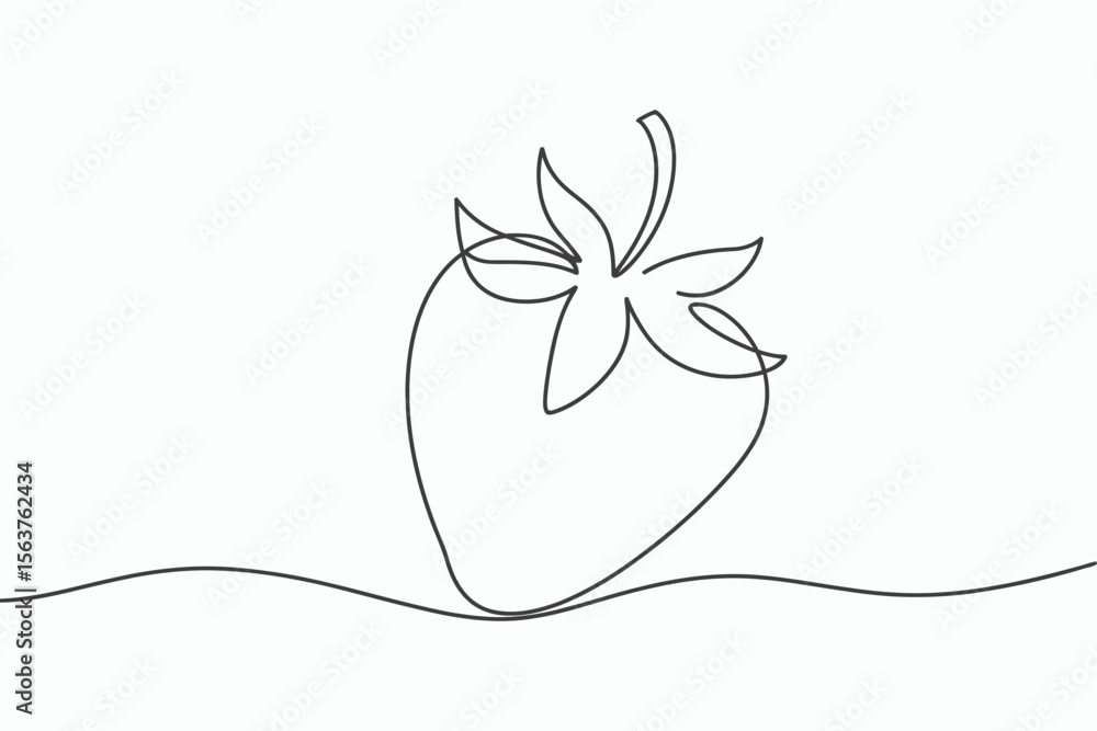 Poster minimalist single line drawing of a strawberry on a wavy line