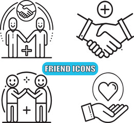 Friendship, Partnership, and Teamwork Line Icons Set Vector Illustration with Editable Stroke