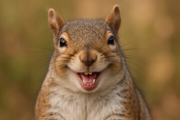 Obraz premium A close up of a smiling squirrel with its mouth open