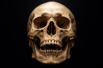 Fototapeta premium A human skull on a black background