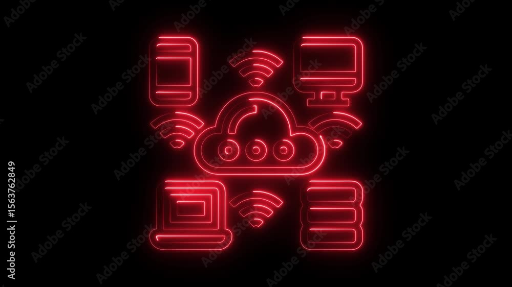 Aufkleber Red Neon Cloud Computing Animation Illustrating Wireless Connectivity Across Devices Smartphone