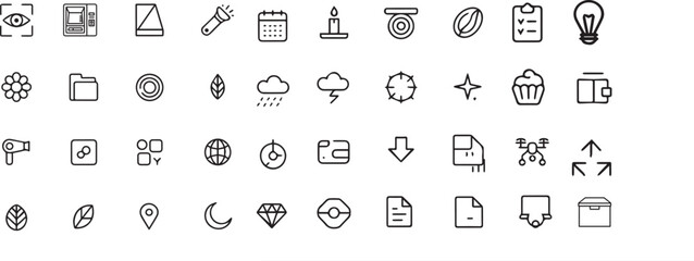  Line Icons Set, Diverse Outline Icon Collection, Minimal Web and Mobile Glyphs, Business and Everyday Object Line Art, Mixed Category Interface Symbols