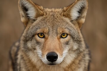 Fototapeta premium A close up of a coyote's face with yellow eyes