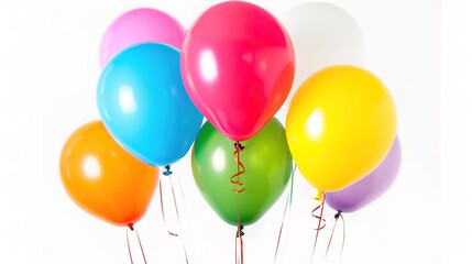 Airborne Joy: Whimsical White Background Balloon Images &ndash; Iridescent Rainbow Floats, Glossy Metallic Balloon Clusters, Playful Animal-Shaped Balloons, and Floating Confetti Trails in High-Key Photogra