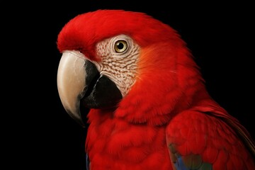 A red parrot with a black background