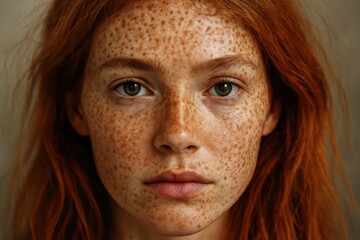 A woman with freckles on her face looking at the camera
