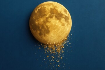 A full moon with a pile of gold dust on a blue background