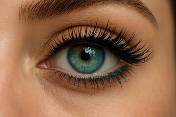  a close up of a woman's eye with long eyelashes