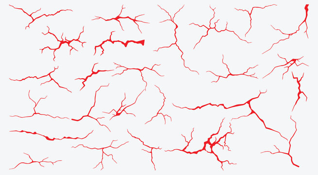 Intricate abstract crack line textures mimicking broken ground, lightning scars, or spidering veins in red versions—perfect for backgrounds or grunge-style projects.
