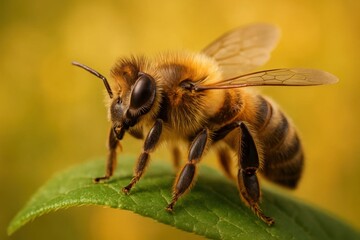 A close up of a bee on a leaf