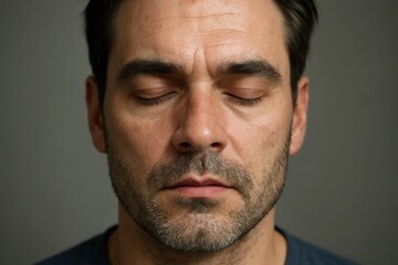 Obraz premium A man with his eyes closed and his head tilted to the side