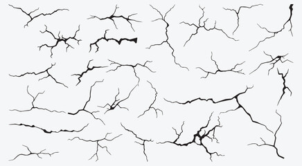 A unique collection of cracked surface illustrations in fine black and red branching lines, ideal for representing damage, pressure, fractures, or natural chaotic textures in design.
