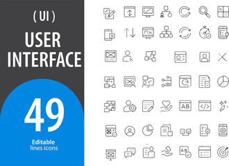 User Interface Line Icons, Cursor, Menu, Toggle, Button, Grid Layout, Editable Formats: AI, EPS, JPG, PNG, Ideal for Both Digital and Print Use
