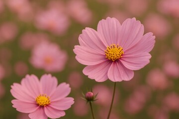 Fototapeta premium A close up of two pink flowers in a field of pink flowers