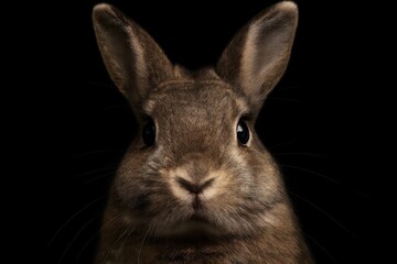  A close up of a rabbit's face on a black background