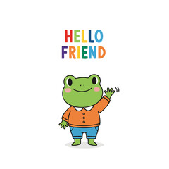 Cute Hand Drawn Cartoon Frog Waving Hand Illustration Character Asset