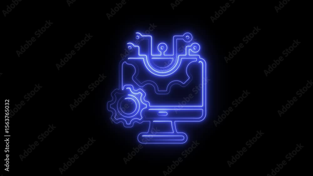 Aufkleber Glowing Neon Tech Icon Animation Computer Gear Circuitry Loopable Digital Technology Concept