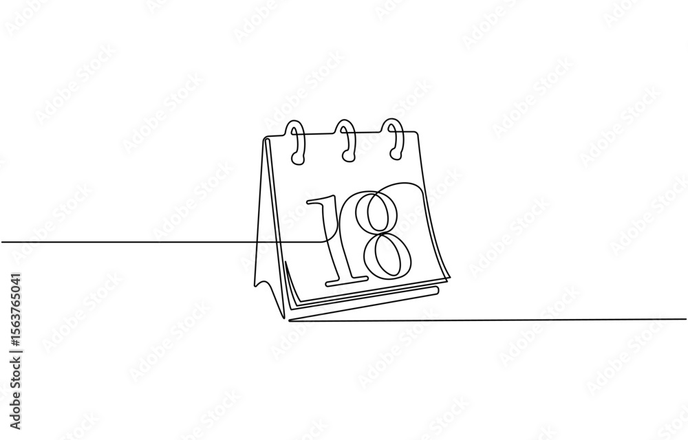 Poster table calendar one line drawing and isolated continuous outline vector illustration, calendar contin