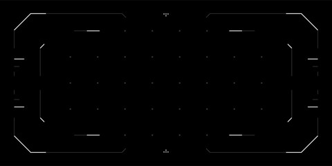 Futuristic HUD interface with tech overlay elements. Cyberpunk style UI screen with hologram frame, glitch effects and target reticle. Perfect for game, sci fi footage or drone dashboard eps design