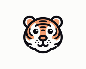 Cute cartoon tiger face with simple line art design