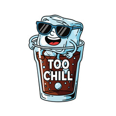 Cartoon Ice Cube in Glass of Cola Drink with Sunglasses Illustration