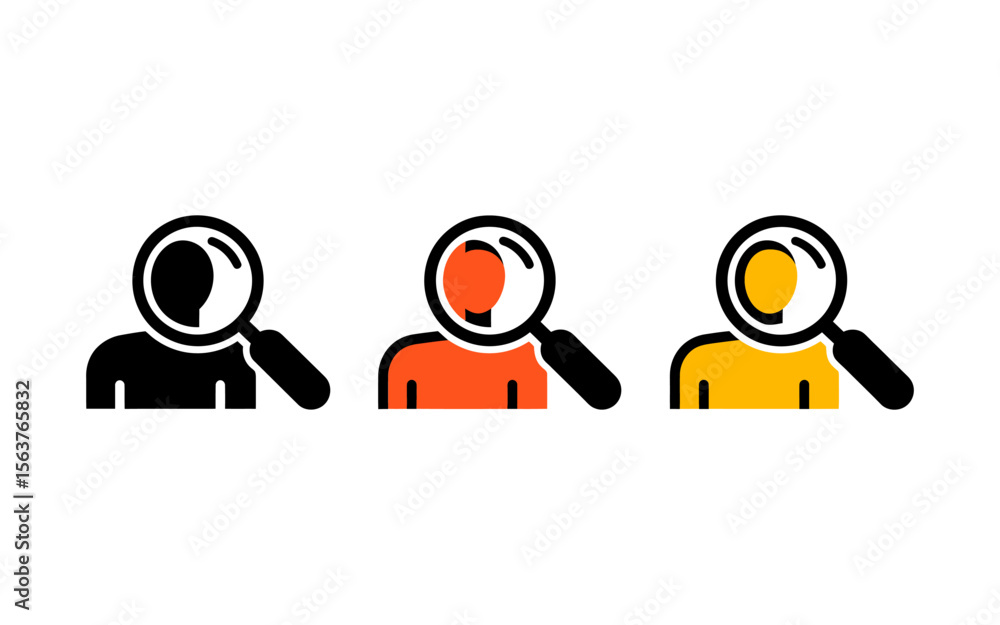 Poster user search profile magnifying glass vector icons set - identity find symbol