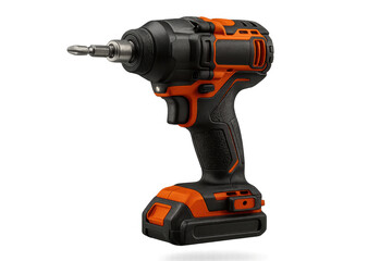 Black and orange cordless impact driver tool isolated on transparent background