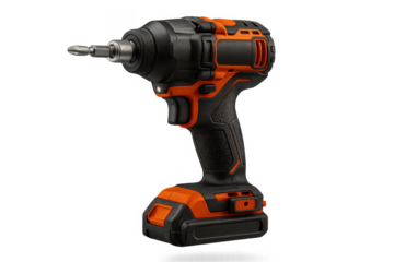 Black and orange cordless impact driver tool isolated on transparent background
