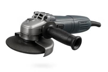 Powerful angle grinder with cutting disc isolated on transparent background