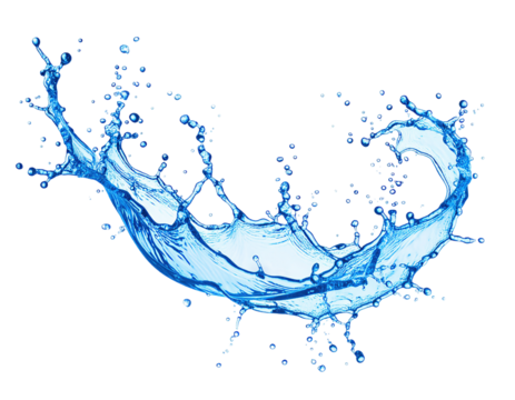 A vibrant blue water splash isolated against a stark black backdrop isolated on transparent background