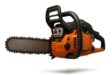 Fototapeta premium Heavy-duty orange and black chainsaw isolated on a transparent background.