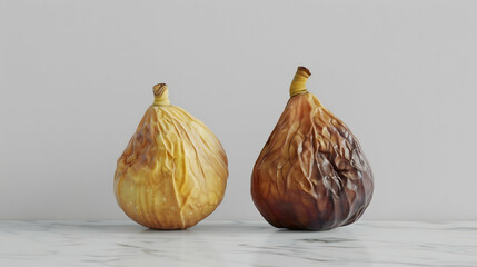 Fototapeta premium Balanced mix of green and black olives on branch arranged on textured soil with wild grass and pink tones resembling dawn under soft morning light for tranquil aesthetic