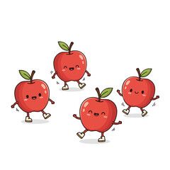Cheerful Cartoon Style Apples Characters Dancing Together Illustration Asset