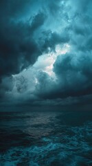 Image of Stunning photo of horror black blue sky, sea haunted cloud, scary ocean, depression background, mystery gloomy dark theme, blur texture. printed on Printed Glass Basin Splashbacks