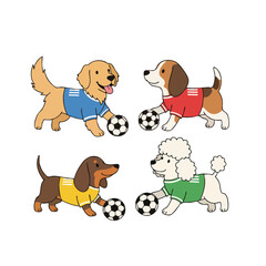 Cute Cartoon Various Dog Breed Playing Soccer Ball Animal Illustration