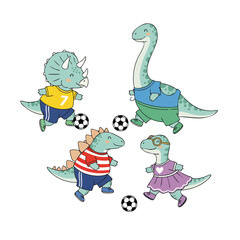 Whimsical Hand-Drawn Dinosaurs Playing Football Illustration for Children's Book