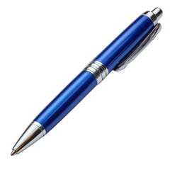 Elegant blue pen with silver accents isolated on transparent background