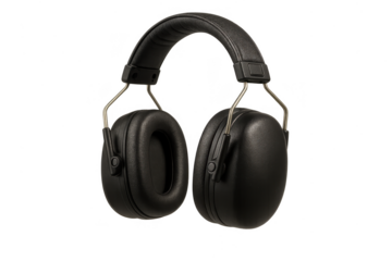 Black over-ear headphones isolated on transparent background, audio accessory