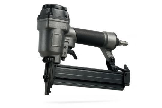 Powerful pneumatic nail gun isolated on transparent background, professional tool.