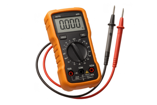 Professional digital multimeter with probes isolated on transparent background